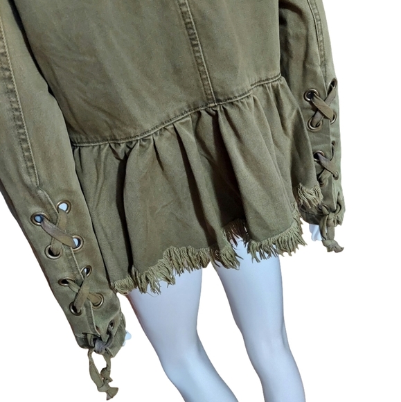 Free People Willow Frayed Hem Peplum Denim Jacket In Moss - Picture 7 of 16